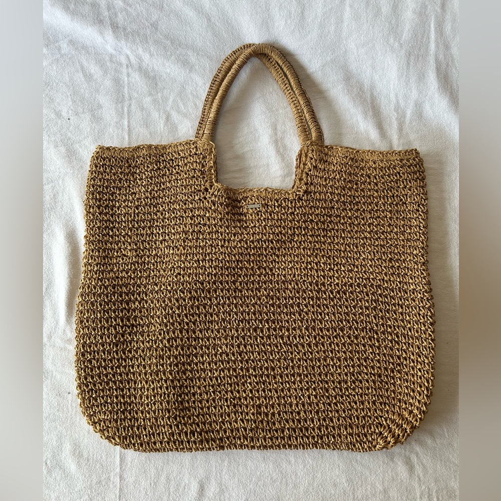 Roxy Woven Straw Tote Bag in Natural Brown - Picture 2 of 5
